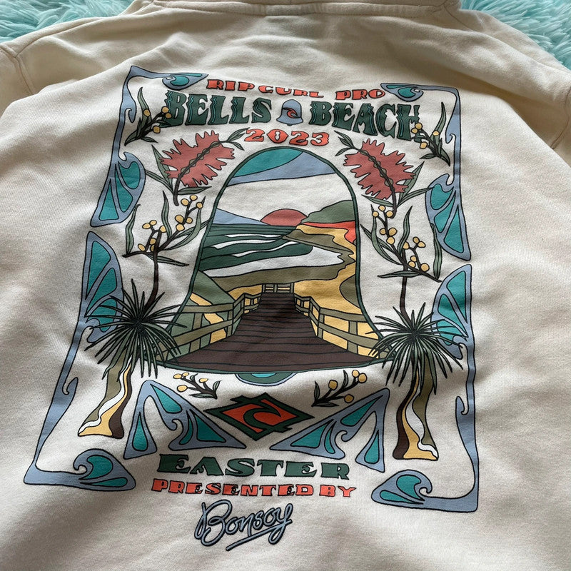 Cream Ripcurl Graphic Hoodie - Medium