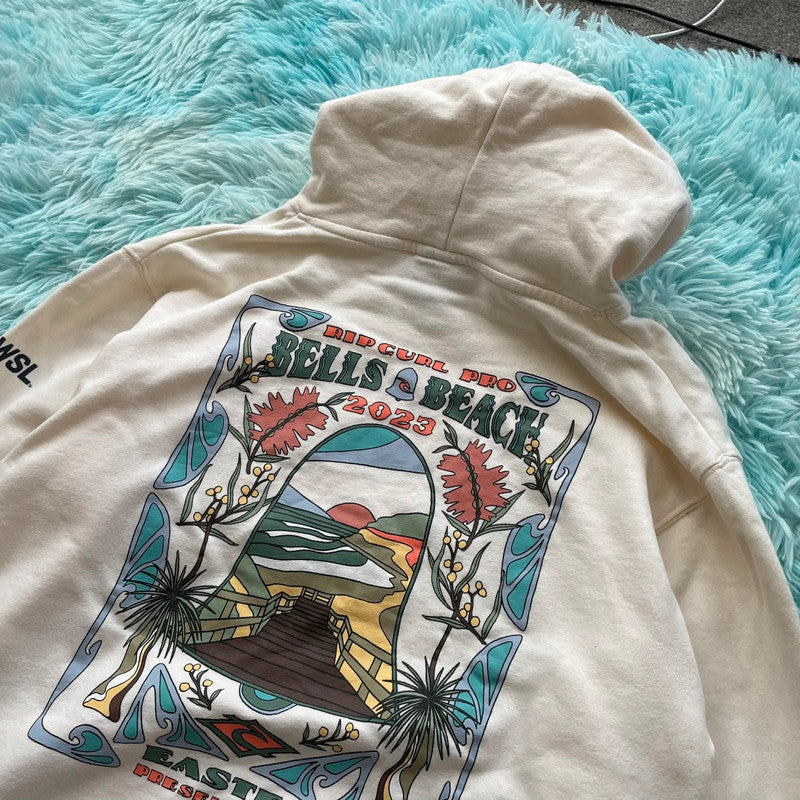 Cream Ripcurl Graphic Hoodie - Medium