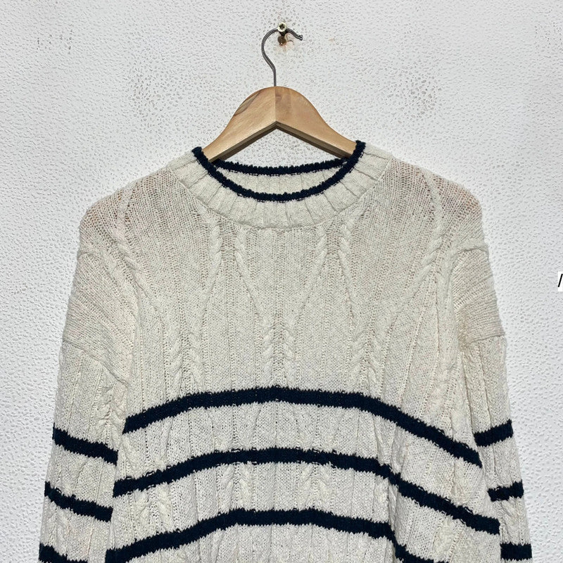 Cream & Navy Striped Gant Knitted Jumper Linen Blend - Large