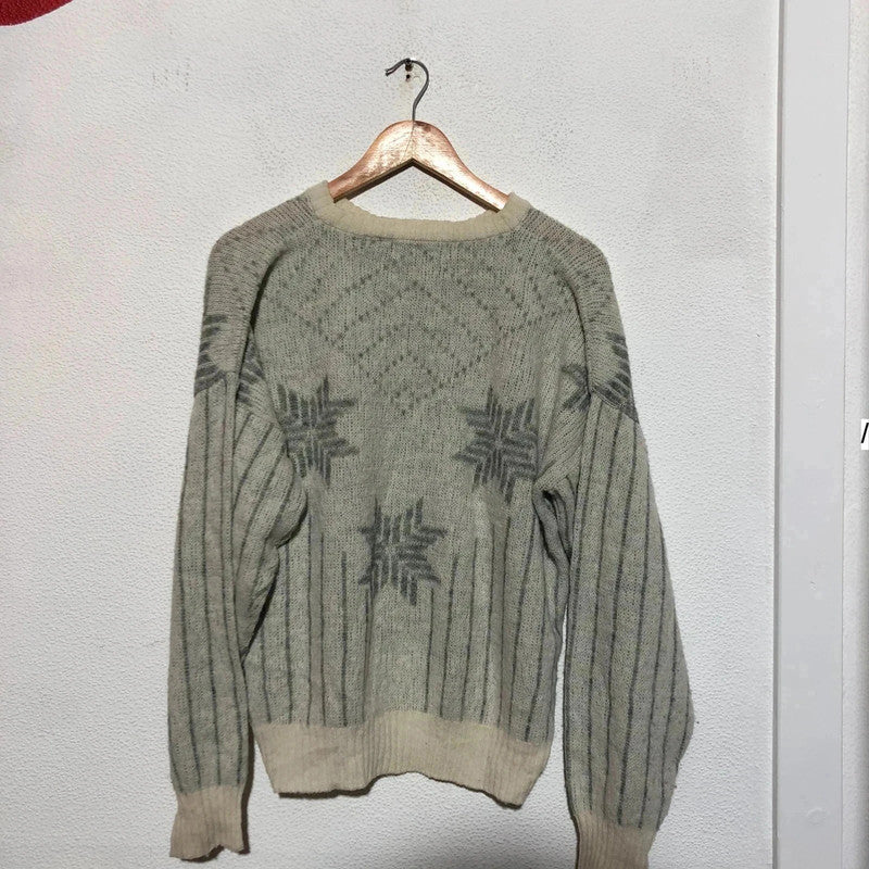 Vintage 90s Grey Knitted Jumper Winter Patterned - large