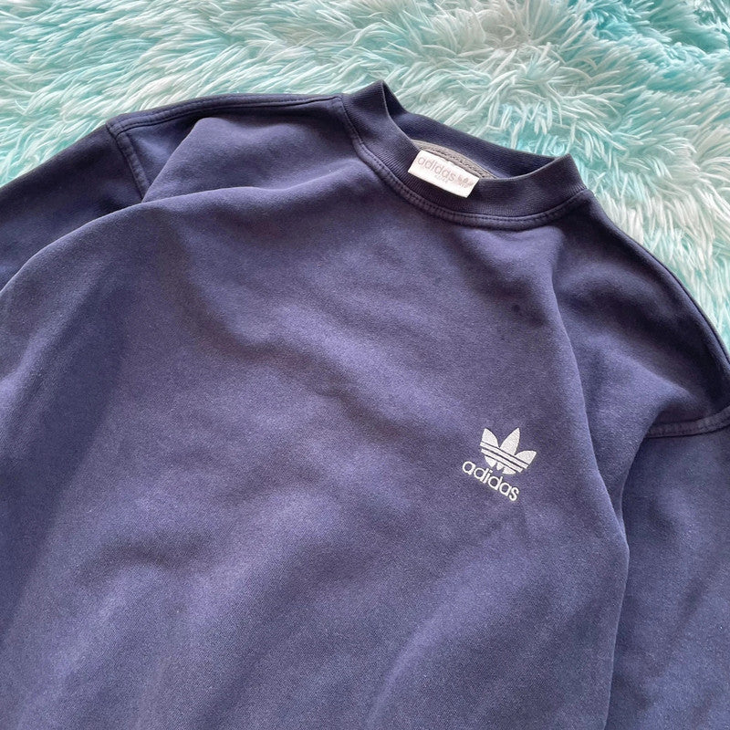 Vintage 90s Navy Adidas Sweatshirt Plain- Large