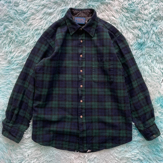 Vintage Green & Navy Pendleton Flannel Shirt - Large
