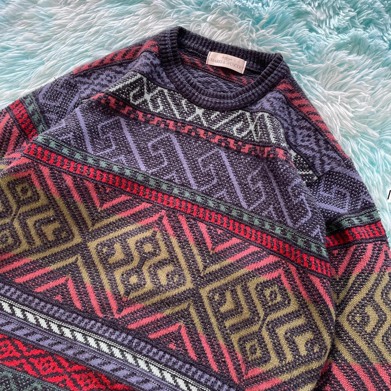 Vintage 90s Funky St Michael Knitted Jumper - Large
