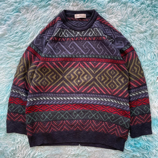 Vintage 90s Funky St Michael Knitted Jumper - Large