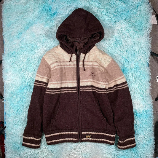 Vintage Brown & Cream G-Star Knitted Jacket - Medium