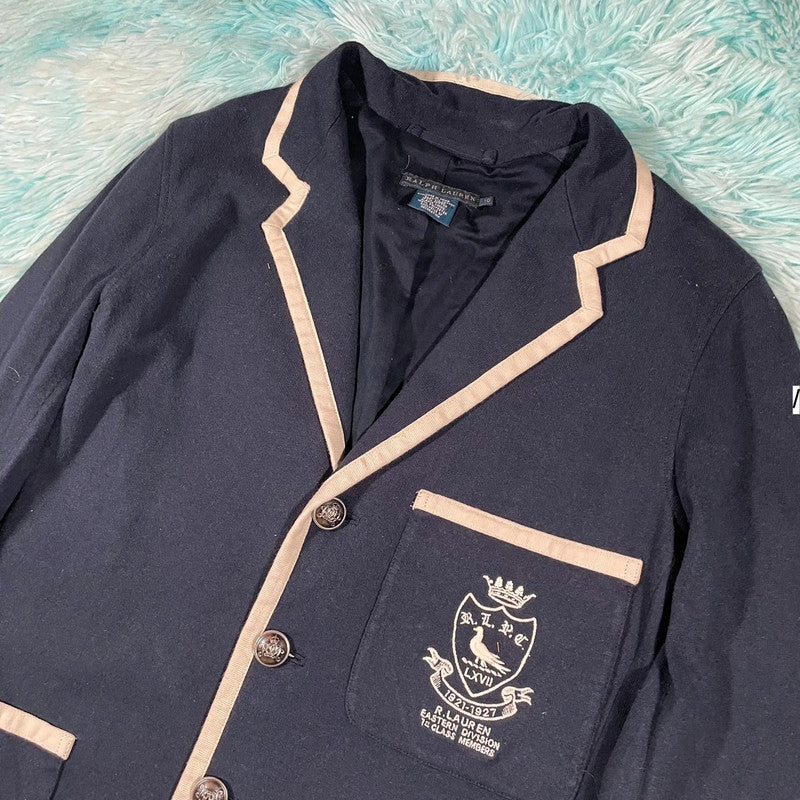 Vintage Navy Polo Ralph Lauren Cotton Blazer Jacket Crested - 10