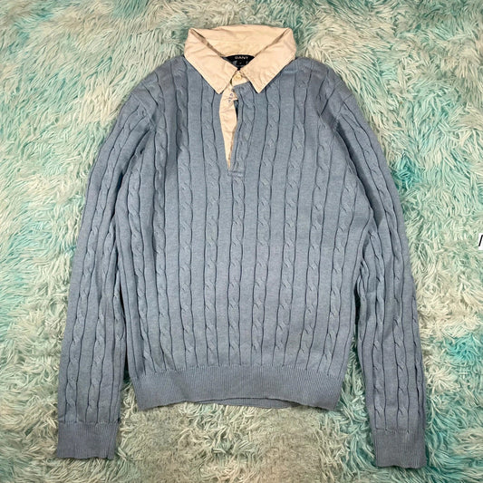 Baby Blue Gant Knitted Collared Jumper - Medium