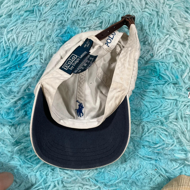 Vintage 90s white Polo Ralph Lauren Cap Leather Strap