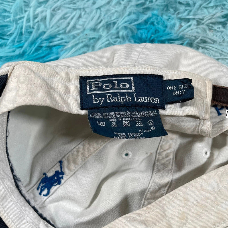 Vintage 90s white Polo Ralph Lauren Cap Leather Strap