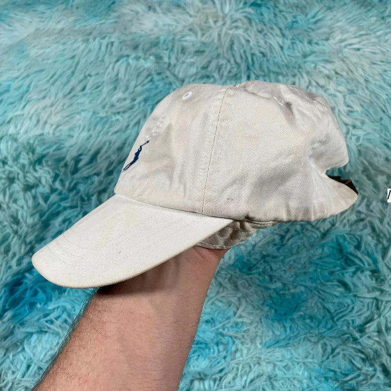 Vintage 90s white Polo Ralph Lauren Cap Leather Strap