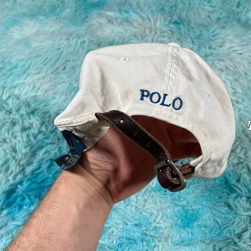 Vintage 90s white Polo Ralph Lauren Cap Leather Strap