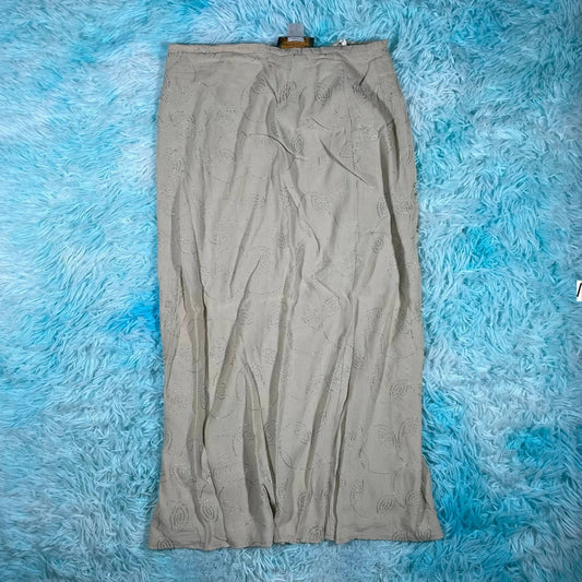 Vintage 90s Beige Patterned Maxi Dress - Size 14