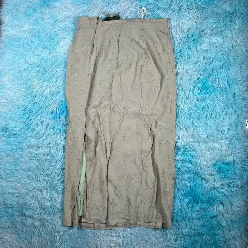 Vintage 90s Beige Patterned Maxi Dress - Size 14