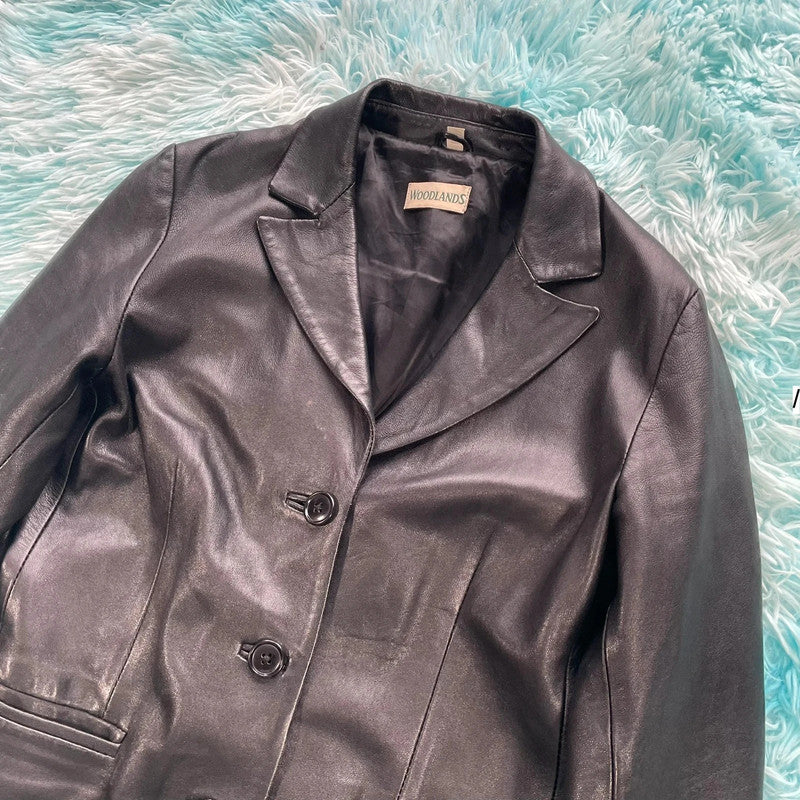 Vintage Y2K Black Leather jacket - Size 12