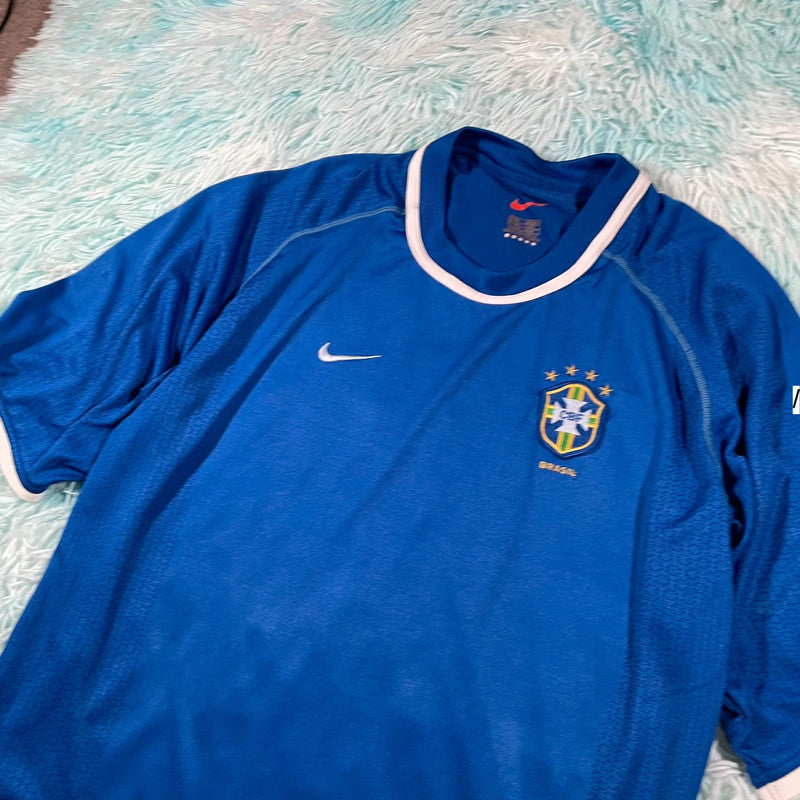 Vintage 2000-02 Brazil Shirt Blue Away Kit Nike - Large