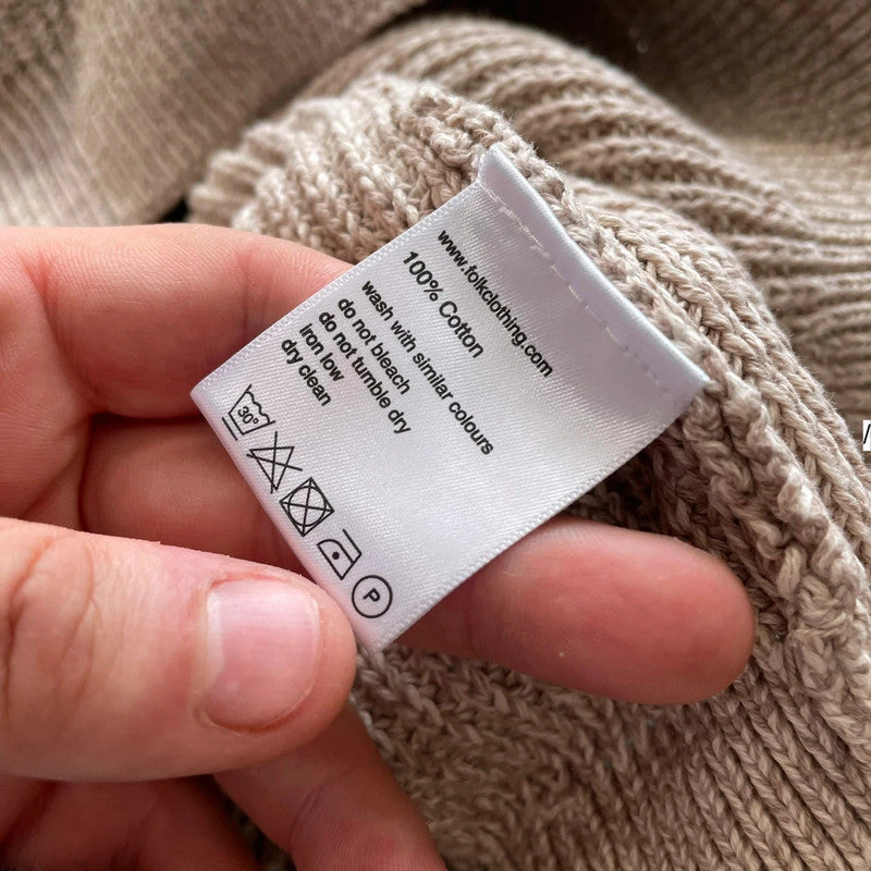 Beige Folk Knitted 1/4 Zip Jumper - XL