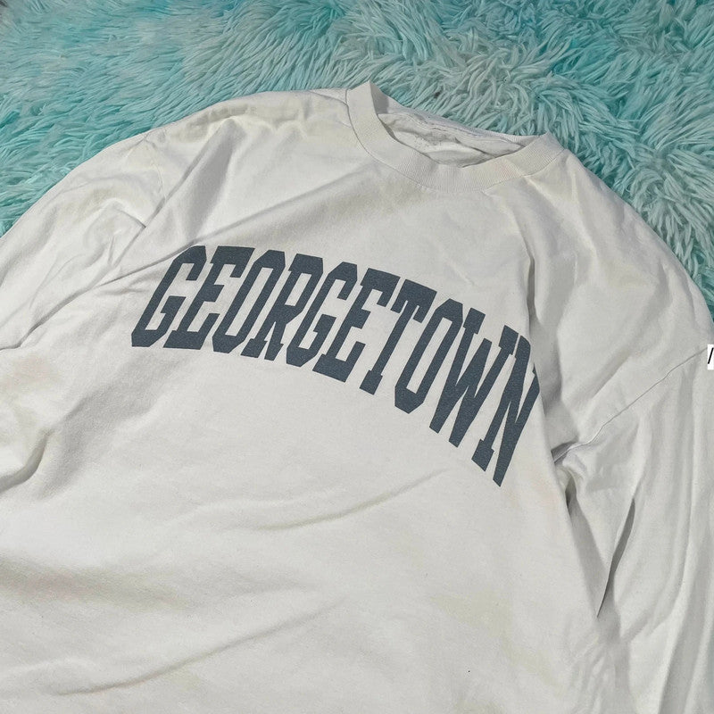 White Georgetown Long Sleeve T Shirt J Galt - XL