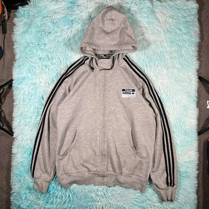 Vintage 00s Grey Adidas Hoodie Full Zip - XL