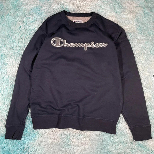 Vintage Navy Champion Spellout Sweatshirt - Medium