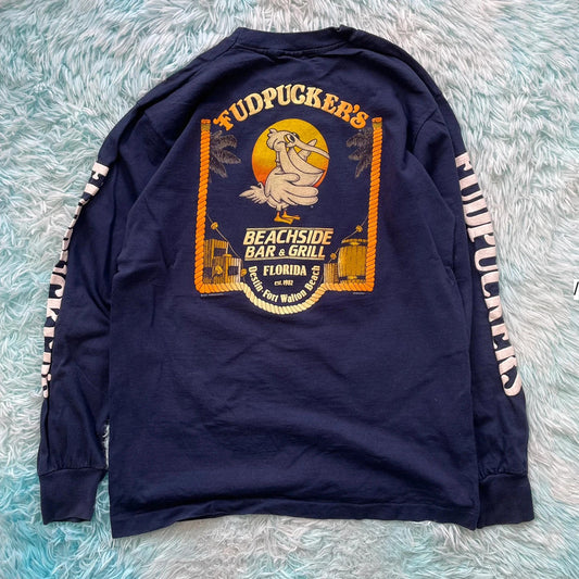 Vintage 80s Navy Fudpuckers Bar & Grill Graphic T Shirt - Large