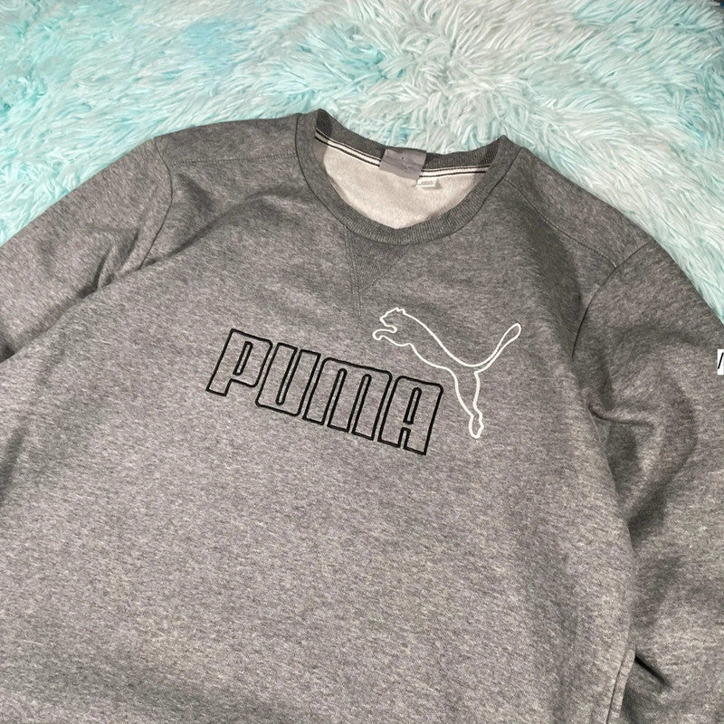 Grey Puma Sweatshirt Embroidered Spellout - Medium