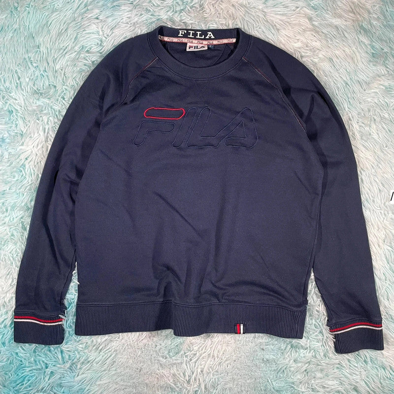 Navy Fila Sweatshirt Spellout - Large