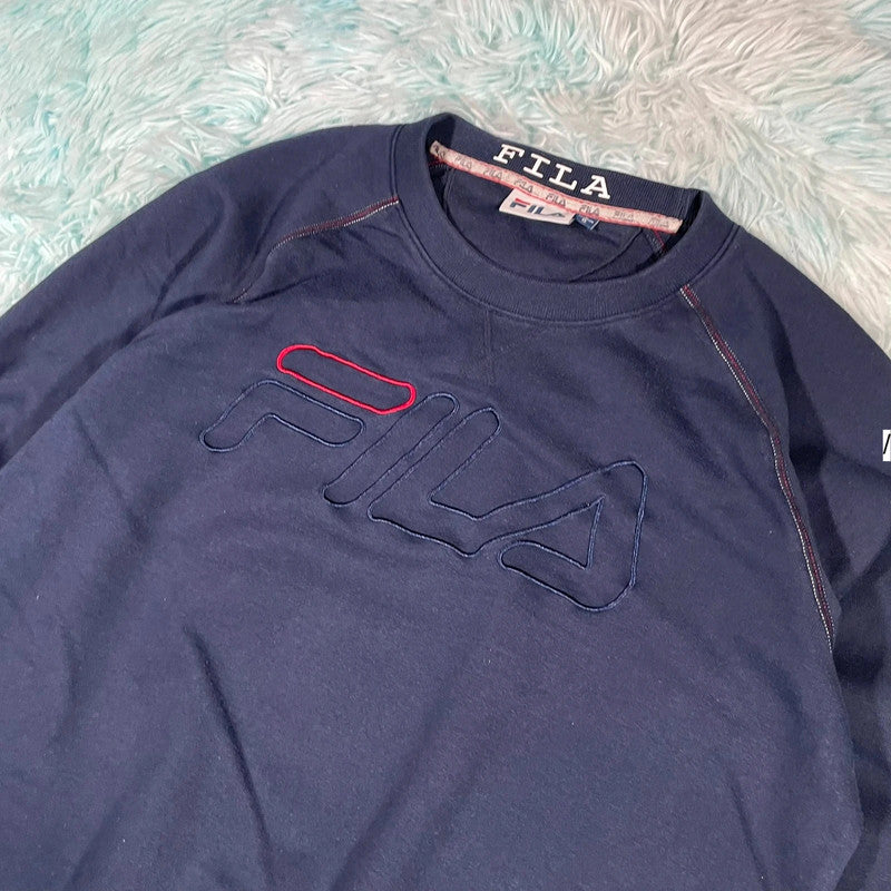 Navy Fila Sweatshirt Spellout - Large