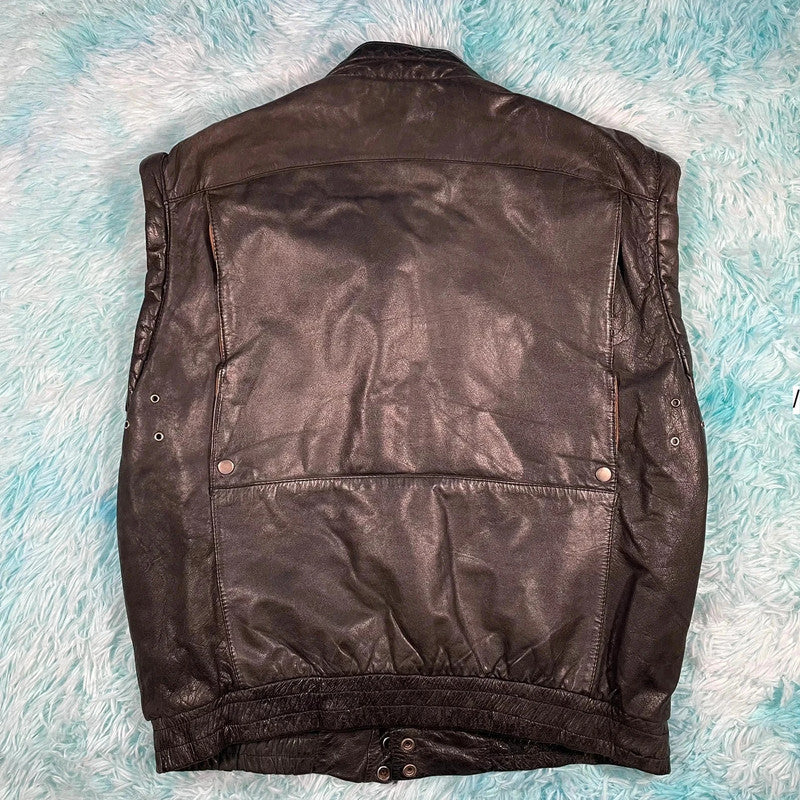 Vintage 90s Black Leather Vest Jacket - Large