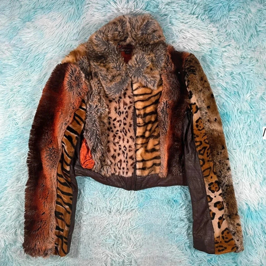 Vintage Y2K Miss Sixty Faux Fur Leather Jacket - Small
