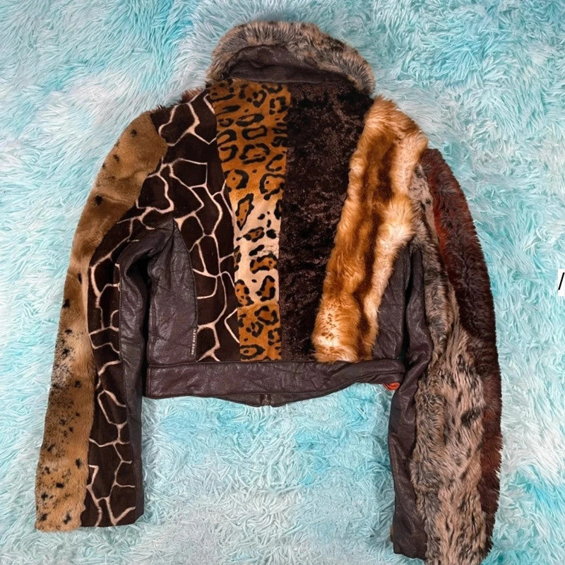 Vintage Y2K Miss Sixty Faux Fur Leather Jacket - Small