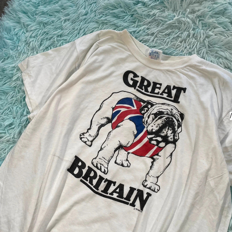 Vintage 90s White Great British Bulldog Graphic T Shirt - Large