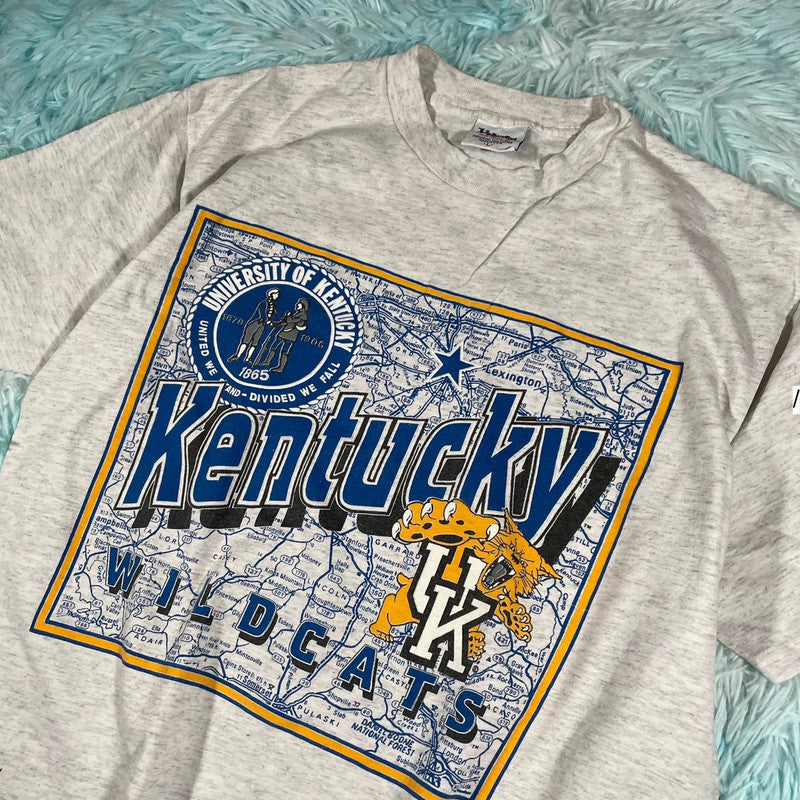 Vintage 90s Grey Kentucky Wildcats Graphic T Shirt - Large