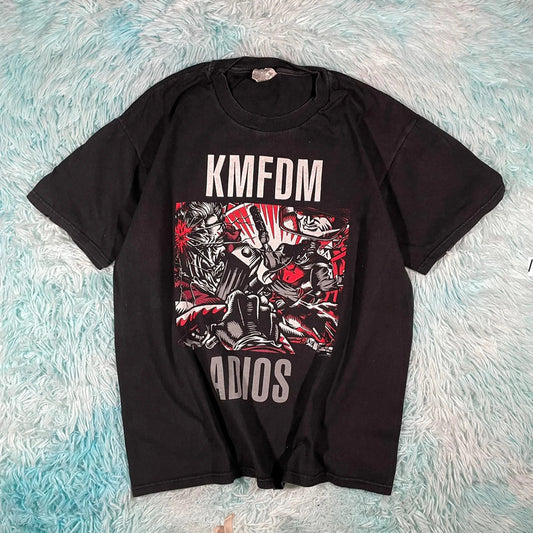 Vintage 90s Black KMFDM Band T Shirt Adios - Large