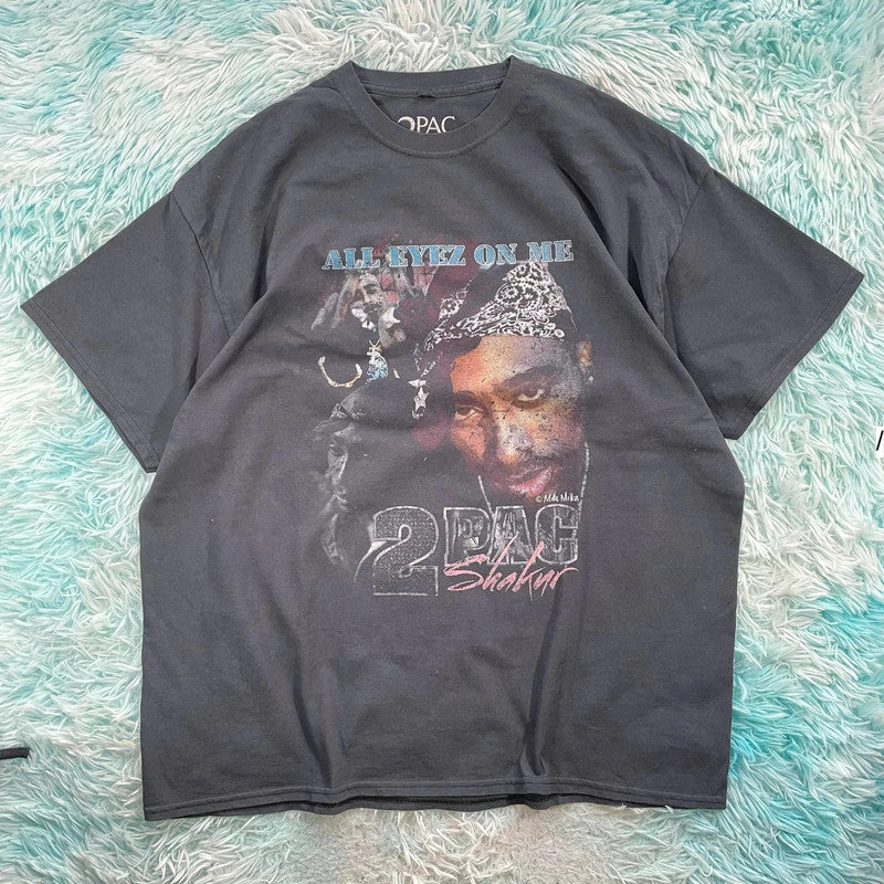 Black Tupac Rap Graphic T Shirt - Large