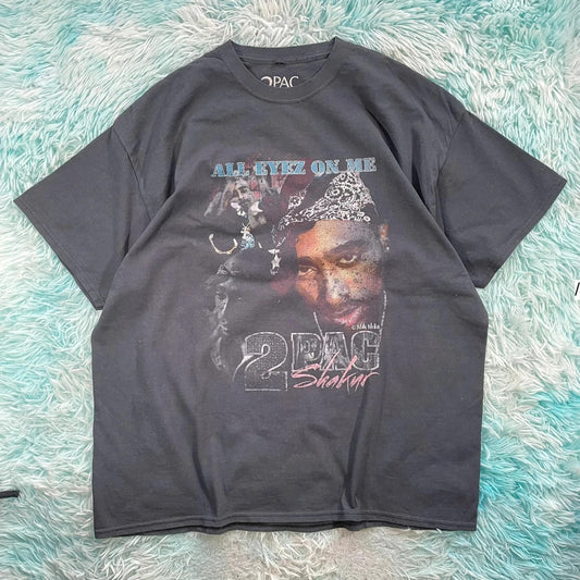 Black Tupac Rap Graphic T Shirt - Large