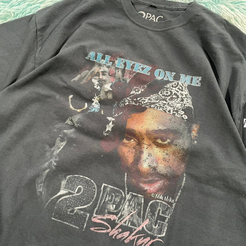 Black Tupac Rap Graphic T Shirt - Large
