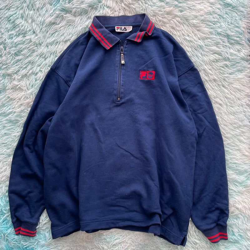 Vintage 90s Navy Fila 1/4 Zip Sweatshirt - XXL