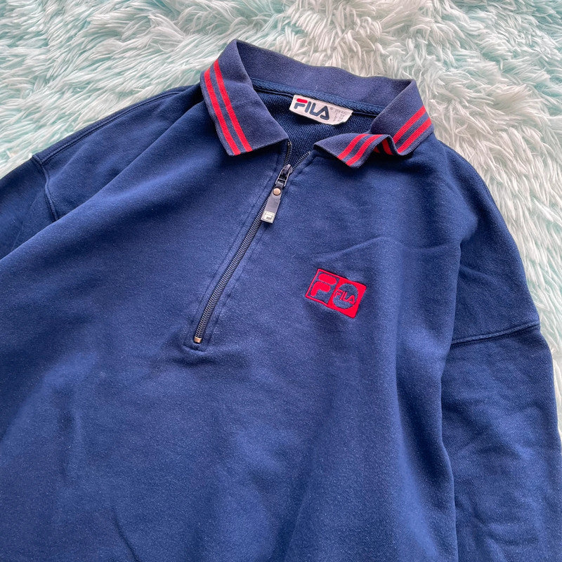 Vintage 90s Navy Fila 1/4 Zip Sweatshirt - XXL