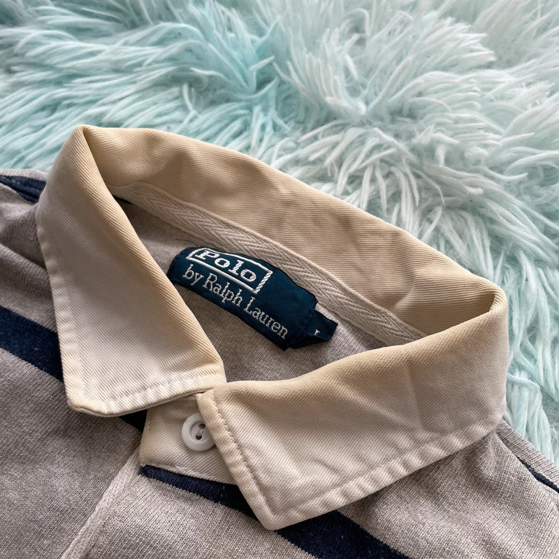 Vintage Grey & Navy Polo Ralph Lauren Rugby Shirt - Large