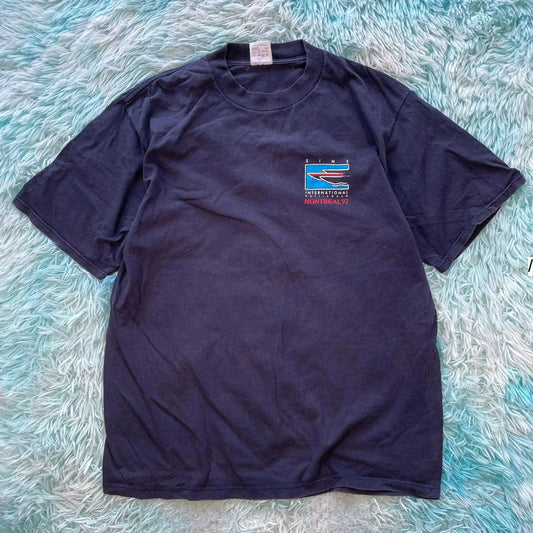 Vintage 90s Navy Montreal Tech Graphic T Shirt - XL