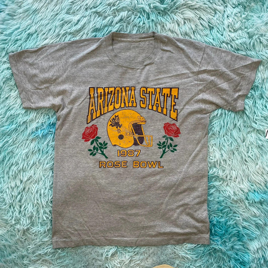 Vintage 80s Grey 1987 Rosebowl Graphic T Shirt - Small