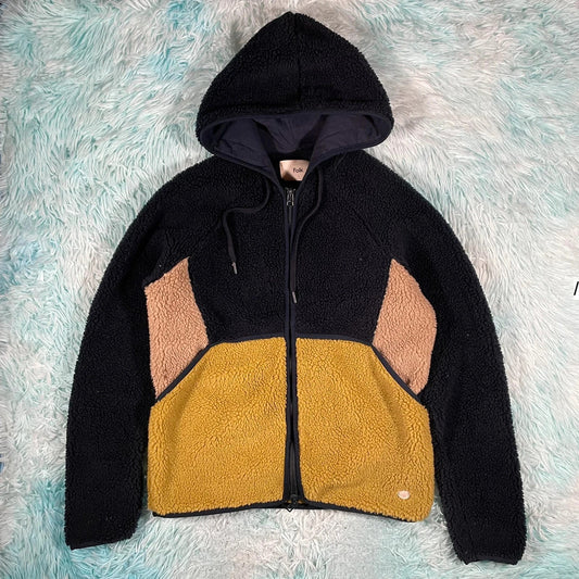 Navy & Cream Folk Fleece Hoodie - XS