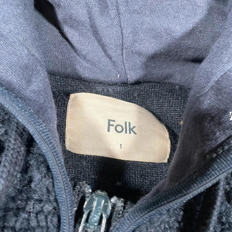 Navy & Cream Folk Fleece Hoodie - XS