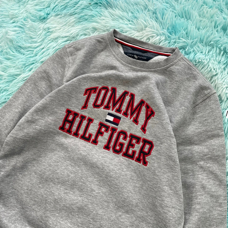 Grey Tommy Hilfiger Sweatshirt Spellout - Large