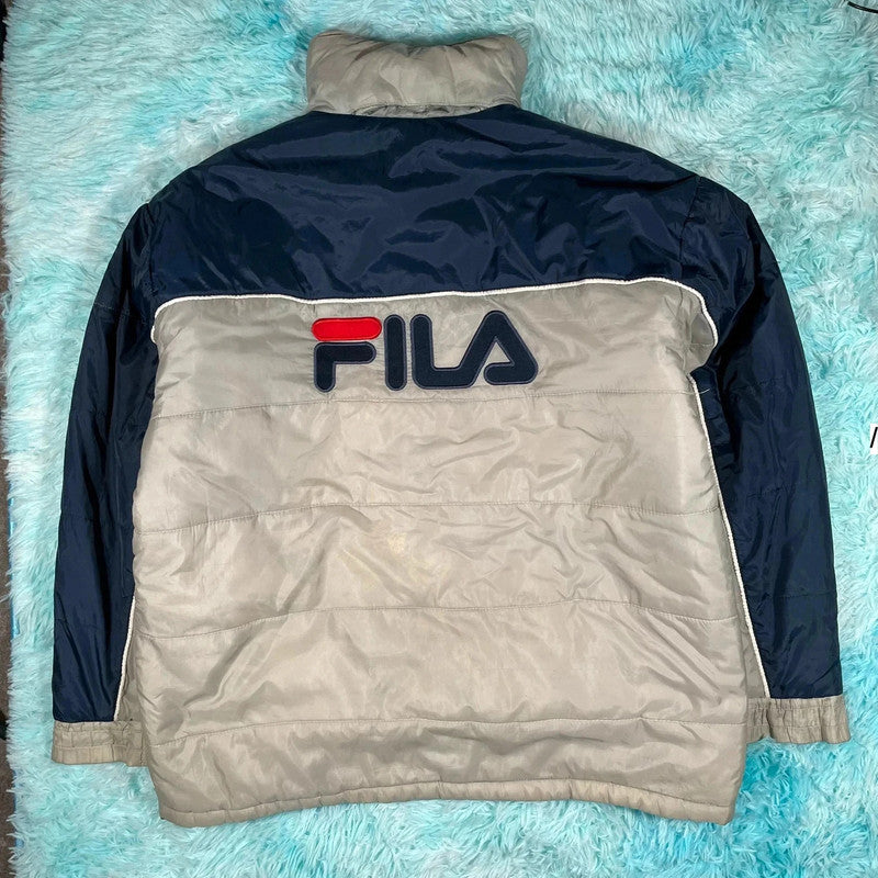 Vintage 90s Grey & Navy Fila Puffer Jacket - XXL