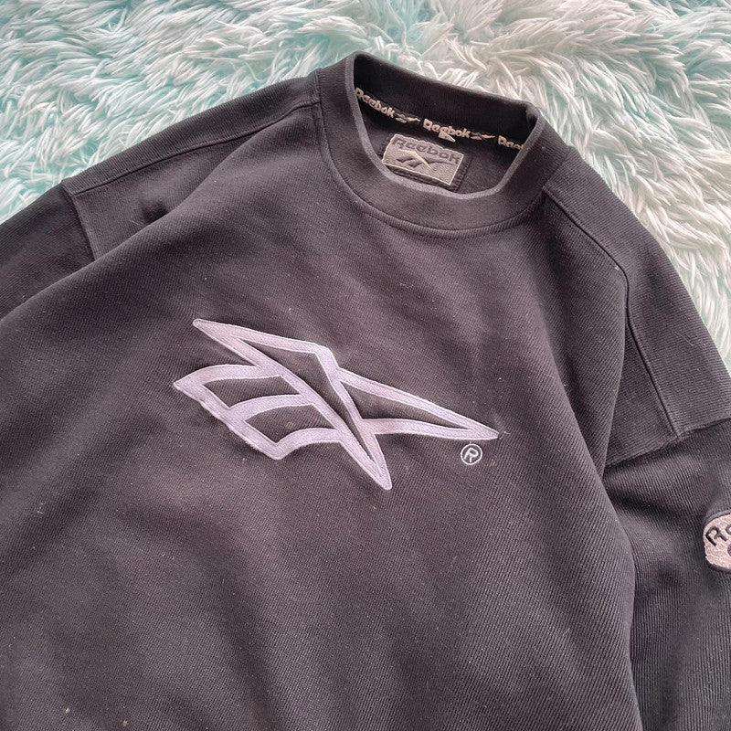 Vintage 90s Black Reebok Sweatshirt Embroidered- Large