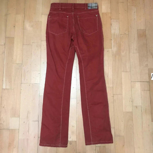 Vintage 00s Red Burberry Trousers Contrast Stitching - Size 18 EU 46
