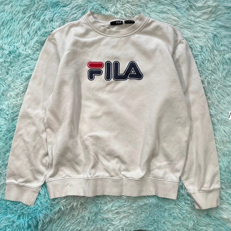 Vintage 90s White Fila Sweatshirt Embroidered Spellout - Large
