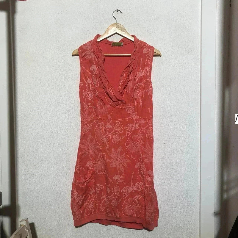 Vintage Y2K peach Floral Summer Dress made in Italy Low Cut - Medium