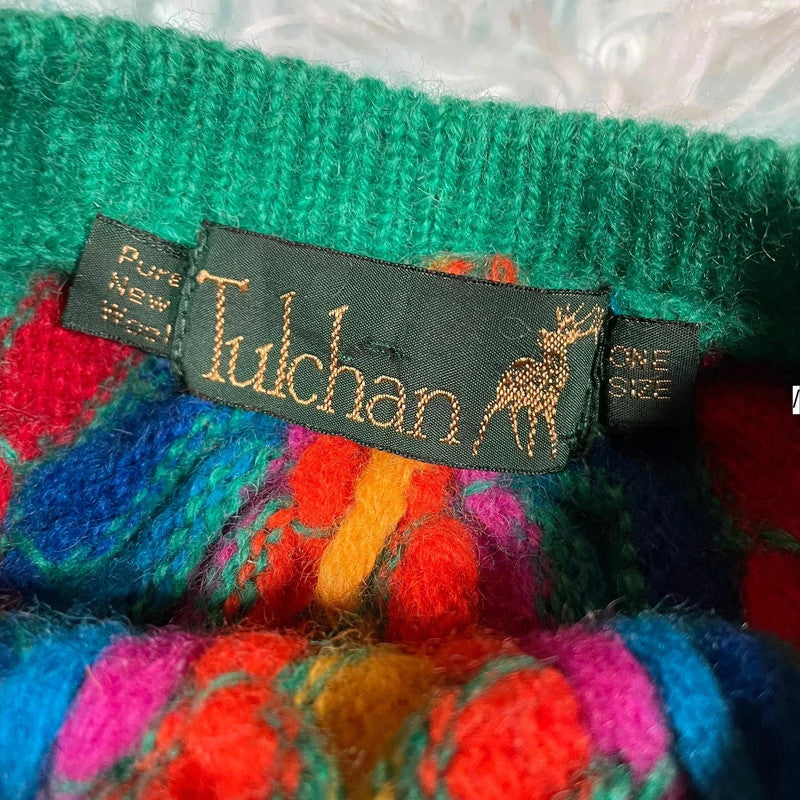 Vintage 90s Green Patterned Tulchan Knitted Jumper - Large